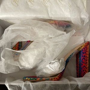 Multi-colored clear strap sandals with medium block heel